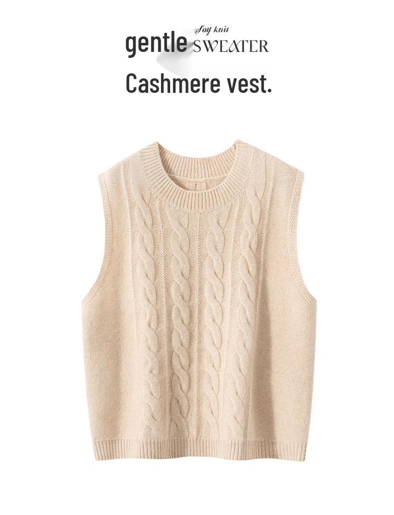 Women's Autumn Loose Fit Cable Knit Cashmere Vest Sweater