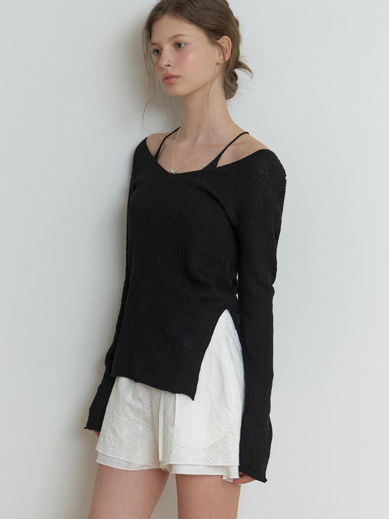 Liel Slony V Slit Knit (Black)