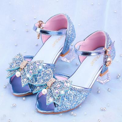 Children Princess Sandals Kids Girls Wedding Shoes High Heels Dress Shoes Bowtie Purple Pink Blue Silver Shoes for Girls