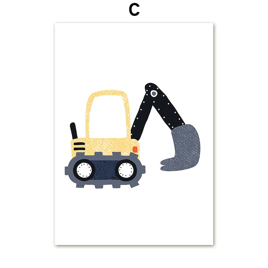 Crane Excavator Tractor Truck Alphabet Number Posters And Prints Canvas Painting Nordic Wall Art Pictures Kids Room Home Decor