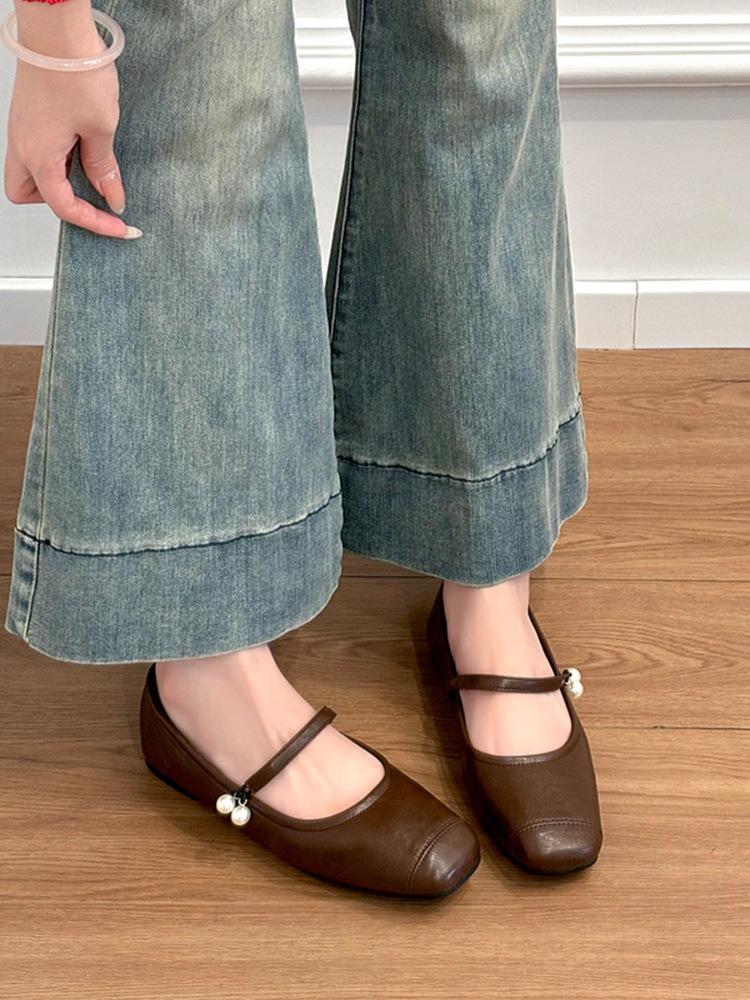 

Туфли на плоской подошве Black Pearl Square Head, нежные вечерние туфли во французском стиле, женские туфли в стиле ретро Mary Jane 39 коричневый