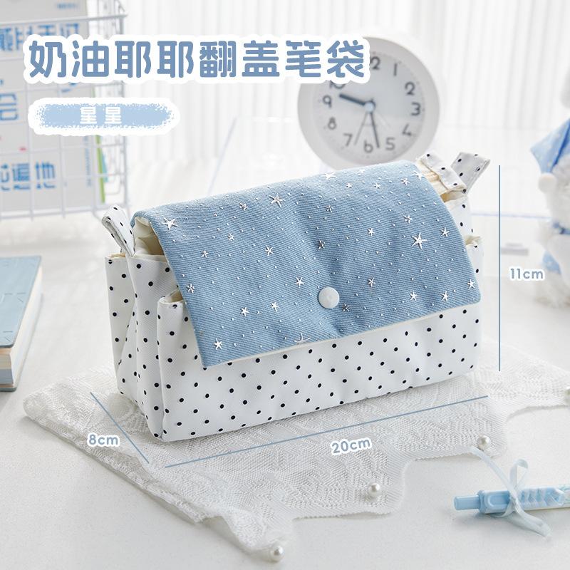 Korean Style Cream Polka Dot Bowknot Large Capacity Pencil Case Storage Bag