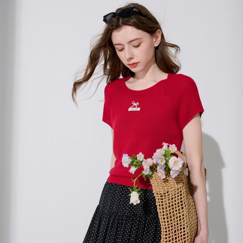 Sancai 2025 Summer Thin Knit Pullover with Bow Detail