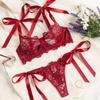 Elegant French Lace Push-Up Bra & Lingerie Set with Bow Tie