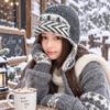 56cm To 58cm Ear Flap Hat Fair Isle Pattern Acrylic Wool Blend Hat Winter Knitted Hat  Outdoor Wear