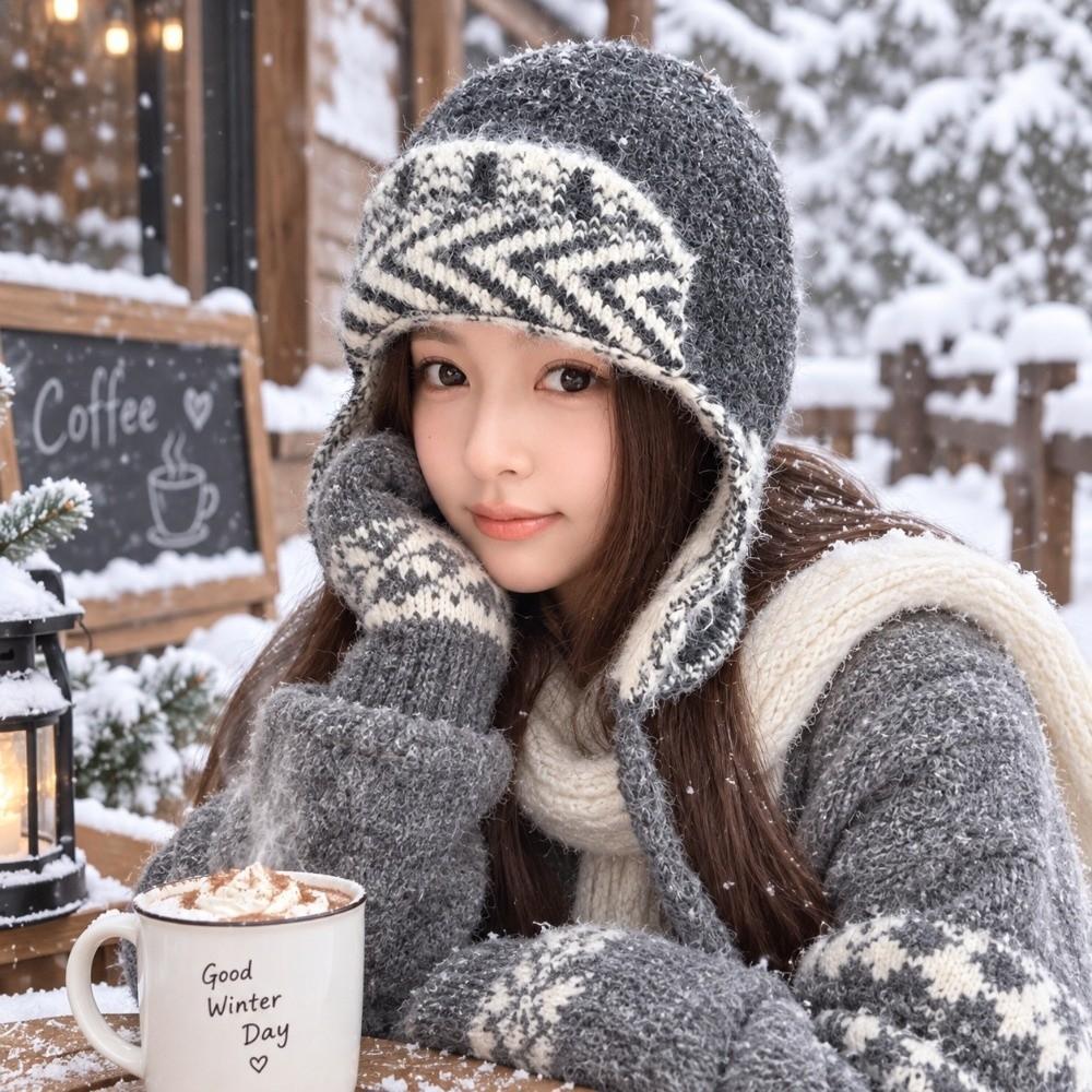 56cm To 58cm Ear Flap Hat Fair Isle Pattern Acrylic Wool Blend Hat Winter Knitted Hat Outdoor Wear