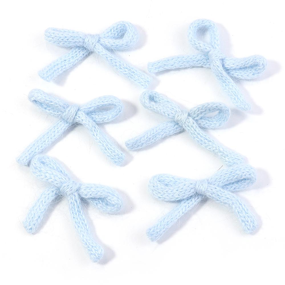 

6pcs/lot 5X7cm Knitted Wool Bows Cute Plush Bowknot For Girls DIY Handmade Sweet Clothing Sewing Headwear Decoration Accessories небо синє кольору