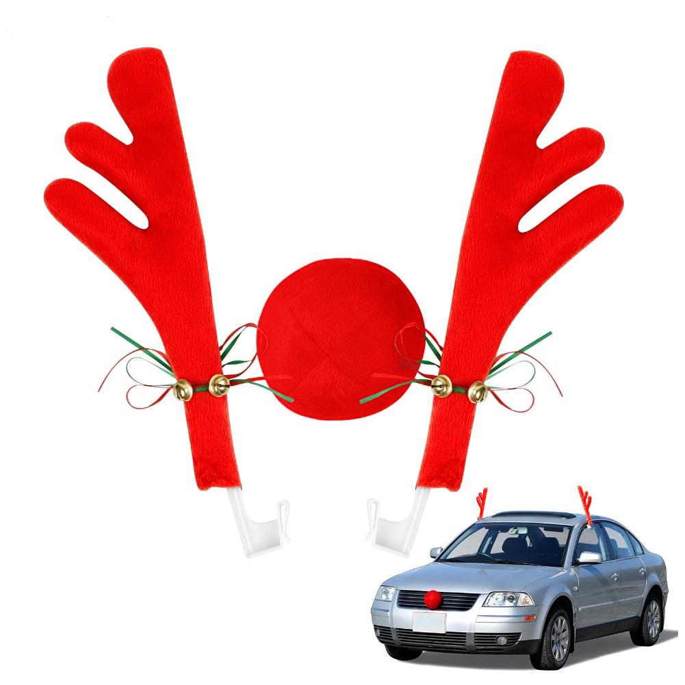 Car Reindeer Antlers & Nose Christmas Costume Auto Decoration, Rudolph Reindeer Jingle Bell Added to Holiday Spirit красный