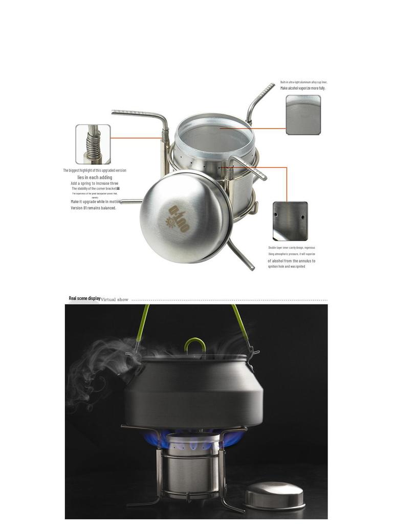 Outdoor Stainless Steel Alcohol Stove, Portable Liquid Fuel Camp Stove, Picnic Cookware Hot Pot