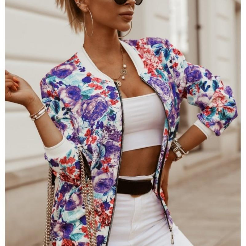 Ladies' Spring and Autumn Thin Style Full Body Printed Temperament Casual Zipper Jacket Women's Jacket Jacket
