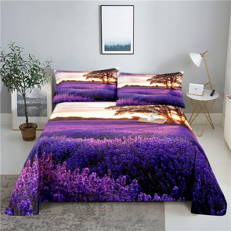 Lavendel 0,9/1,2/1,5/1,8/2,0 m Digitaldruck Polyester Bettlaken mit Kissenbezug Druck Bettwäsche-Set