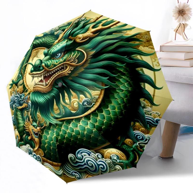 Enchanted Dragon Fantasy Outdoor Automatic Umbrella Compact 8-Rib Design Durable Plastic & Iron Travel Essential Fashionable Accessory Spiritual Gift
