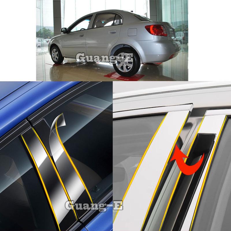 Car TPU/Glossy Mirror Pillar Post Cover For Kia Rio 2007 2008 2009 2010+ Door Trim Window Molding Sticker Plate Accessories 6pcs