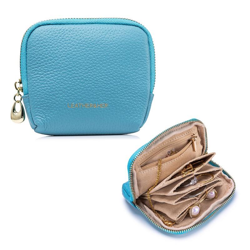 New leather jewelry storage bag portable multi-layer necklace ring jewelry bag travel bracelet jewelry storage bag