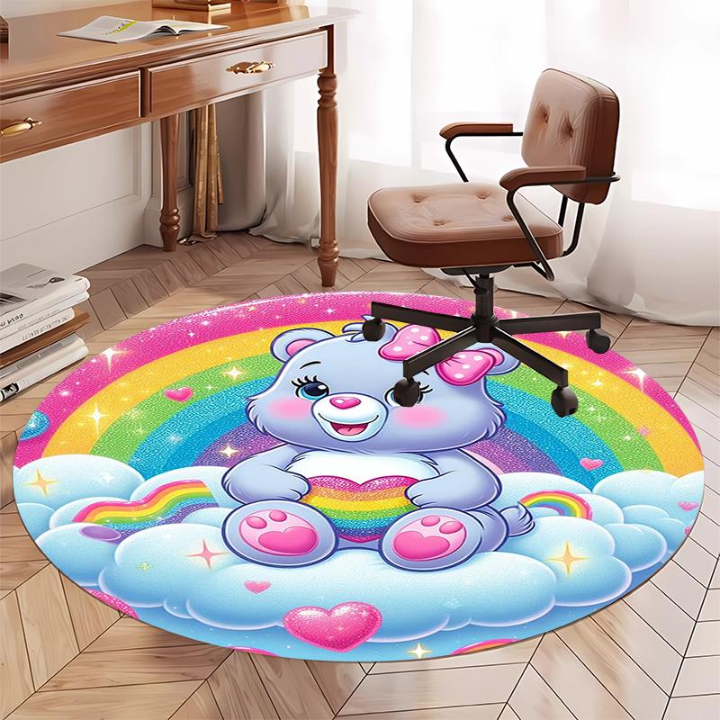 Bear Printed Round Rug Carpet Chair Rug Area Rug Entryway Doormats,for Office Chair Living Room Bedroom Kitchen Room.