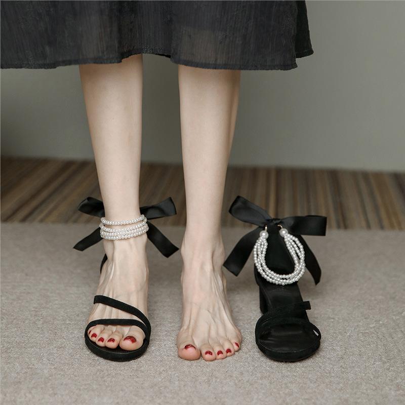 Medium Heel Low Top Sandals Square Head Open Toe Thick Heel Versatile Fashion