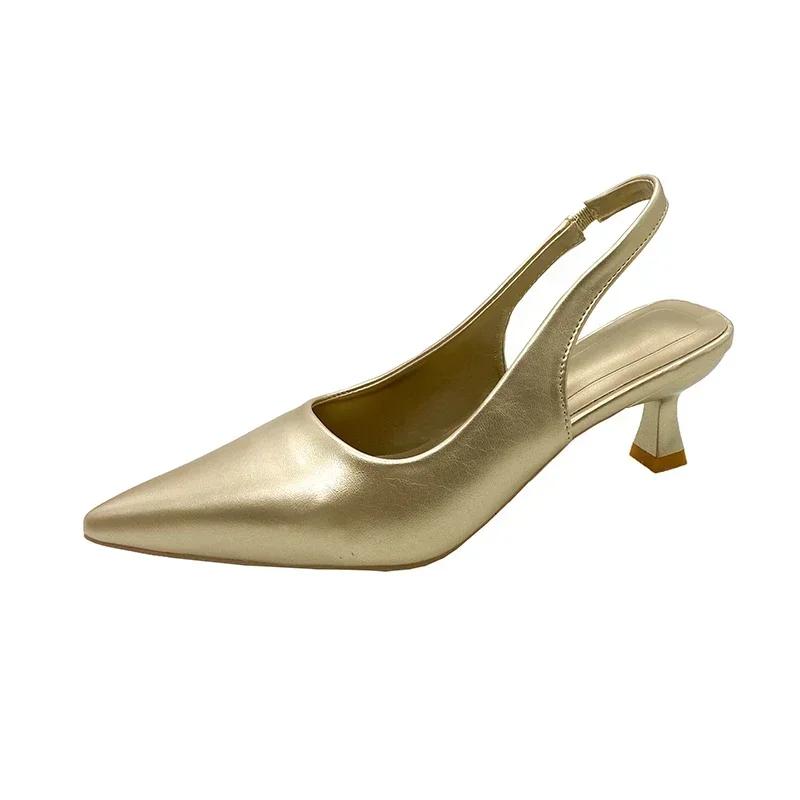 Fashion Fashion Female Shoes 2025 New Women's Pumps Solid Color Simple Mid Heel Shoes Sexy Pointed Toe Slingback Elegant Dress Shoes