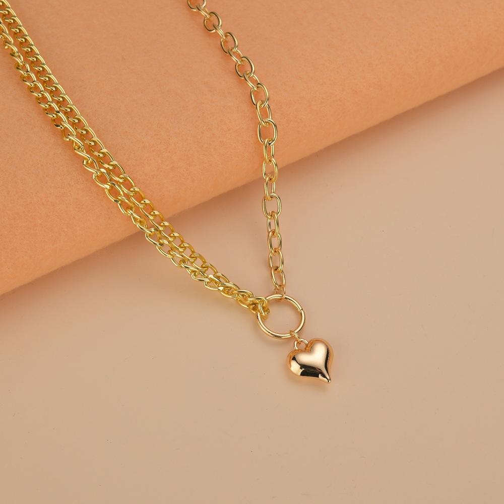 Asymmetrical Chain Necklace Simple Pendant Peach Heart Necklace Accessories
