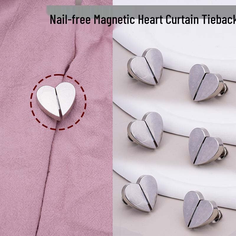 Set Cataramă Magnetică pentru Perdele în Formă de Inimă – Butoane Metalice Detașabile, Blocante de Lumină