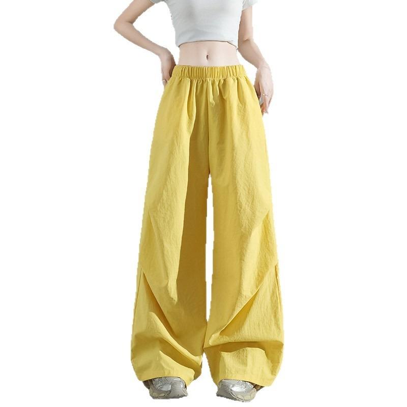Yellow Sports Overalls Women's Summer Thin Casual Loose Drape Small High Waist Thin Paratrooper Wide Leg Pants