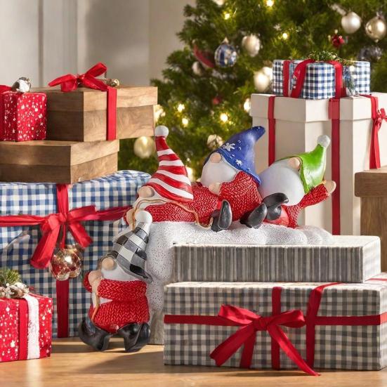 Vánoční soška skřítka na poličku, stolní dekorace, závěsná na okraj poličky, čtyři bez tváře, trpasličí dekorace, vánoční večírek, pryskyřičná figurka, domácí kancelář, ozdoba