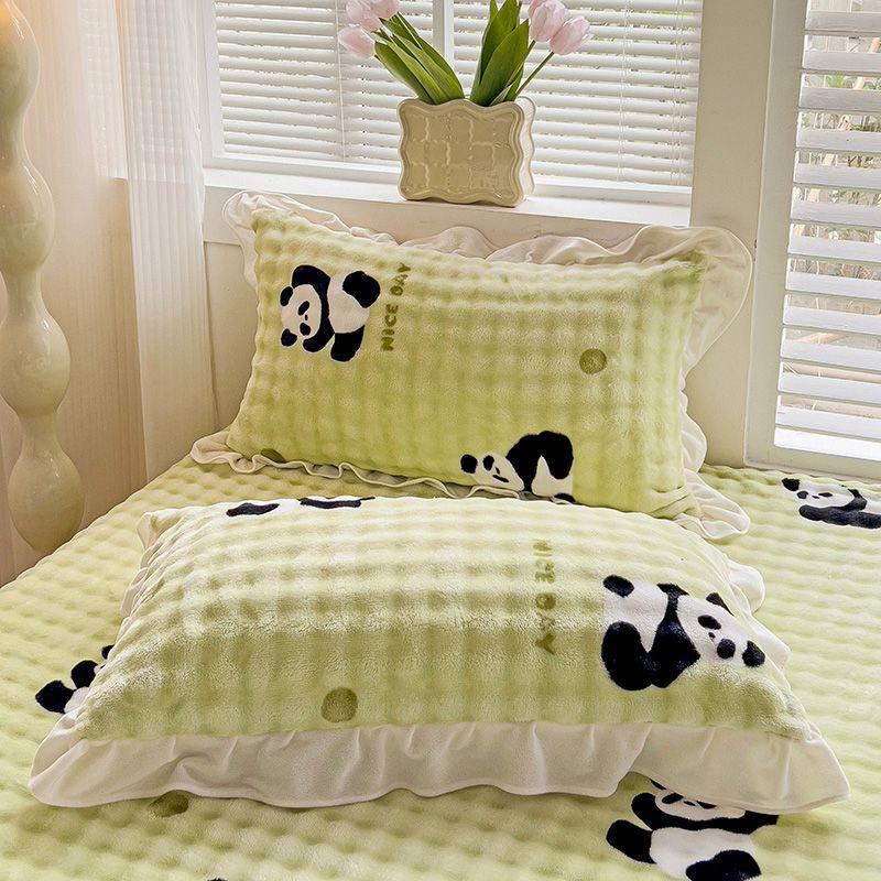 Bubble Milk Velvet Pillowcase Pair Set Lace Pillow Cover Thickened Warm Pillow Core Cover Pillow Skin with Velvet