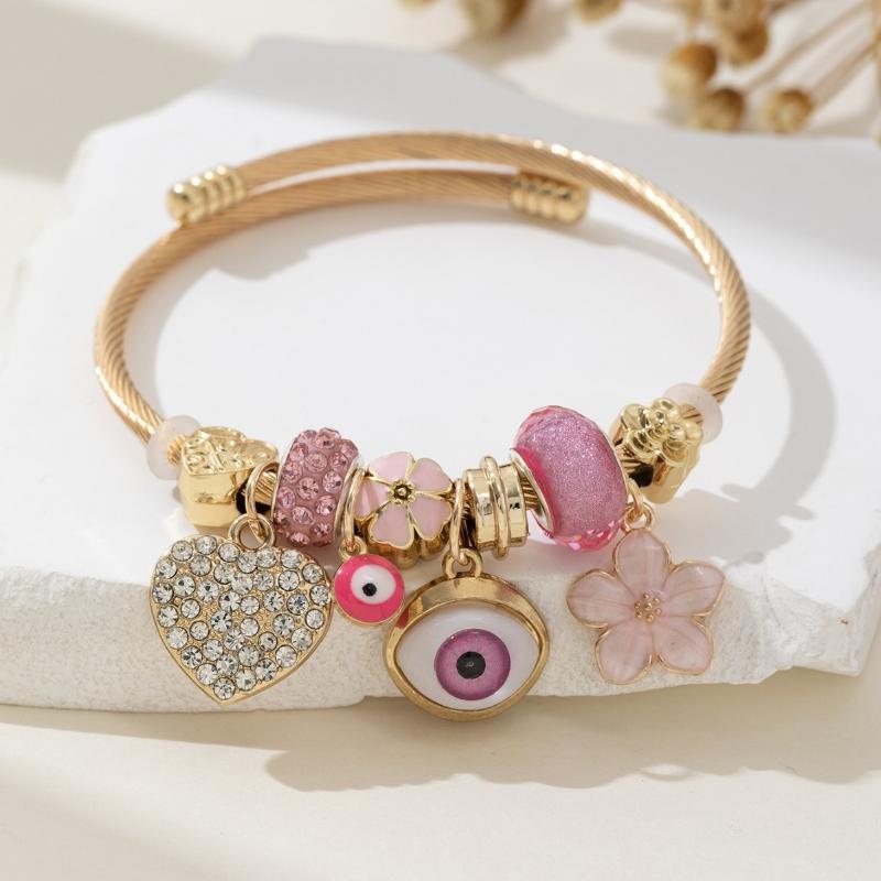 Lucky Blue Evil Eye Multi Element Stainless Steel Circle Beaded Bracelet Bangle Suitable For Women'S Daily Holiday Gifts