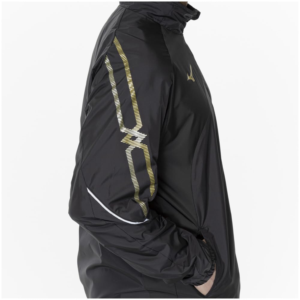 Mizuno 32MEA631 Breath Thermo Lined Warmer and Training Size M MC-LINE Jacket, Moisture-Wicking Heat-Generating Wear, Black/Gold,