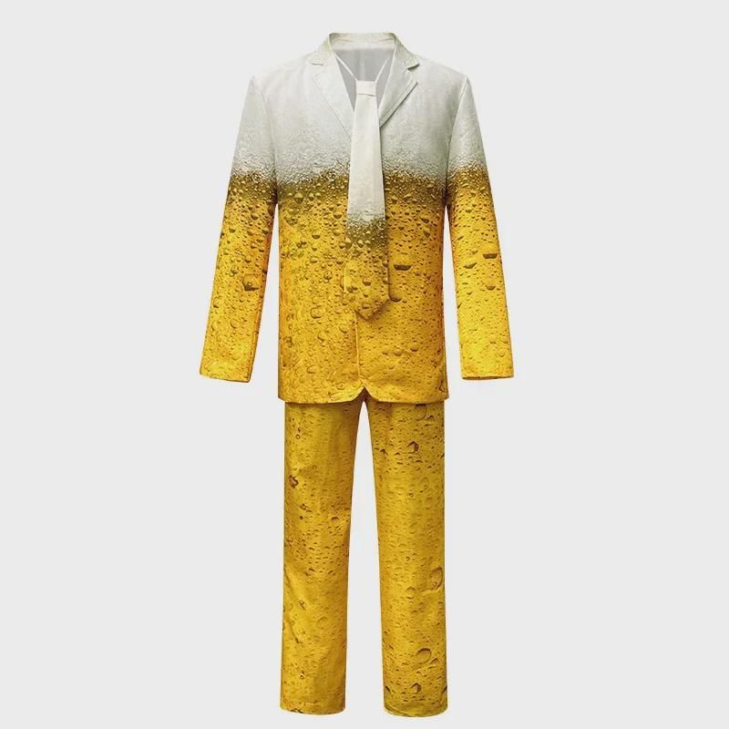 

2025 Желтый градиентный пивной костюм с длинными рукавами и мужскими шортами и брюками в комплекте S