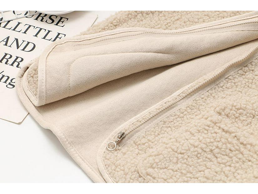 Chaleco de lana de cordero con cremallera para mujer, otoño/invierno, con pelo grueso