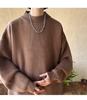 Men's Trendy Loose Round Neck Sweater - Spring/Autumn Solid Color Knitwear, Hong Kong Style Casual Outerwear