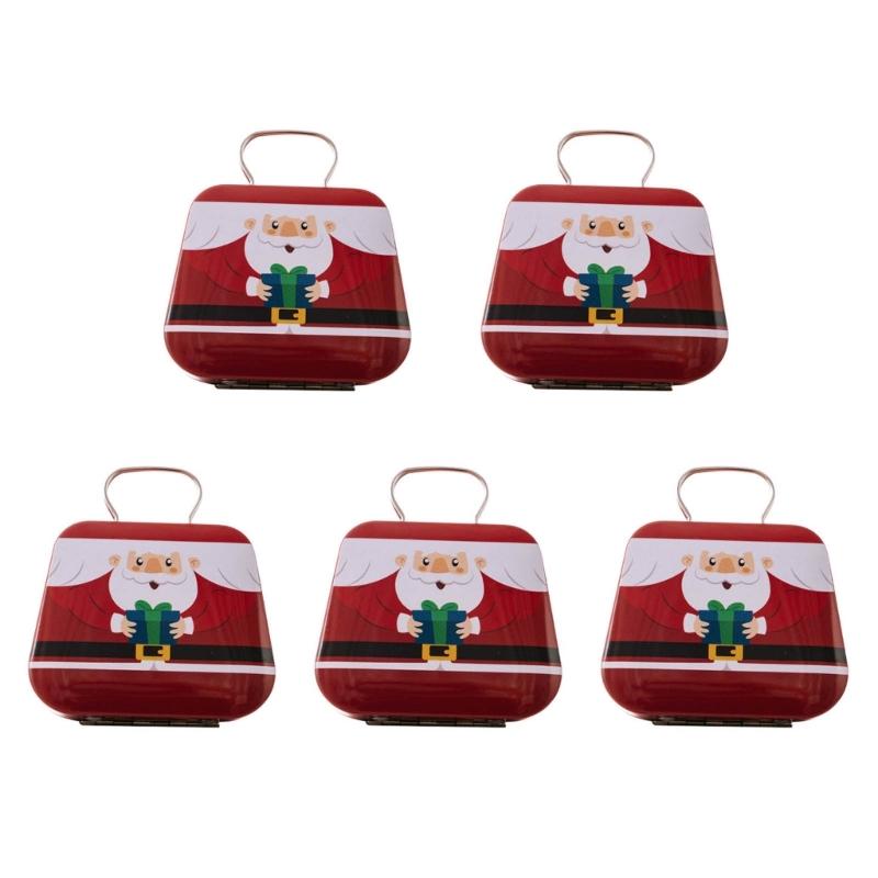 

Set Of 5 Festives Christmas Candy Tins with Carry Handle Handheld Candies Organizers Home Decoration Sweets Containers