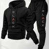 Men's Casual and Comfortable Set, Fashionable Letter Printed Hooded Sweatshirt and Casual Pants