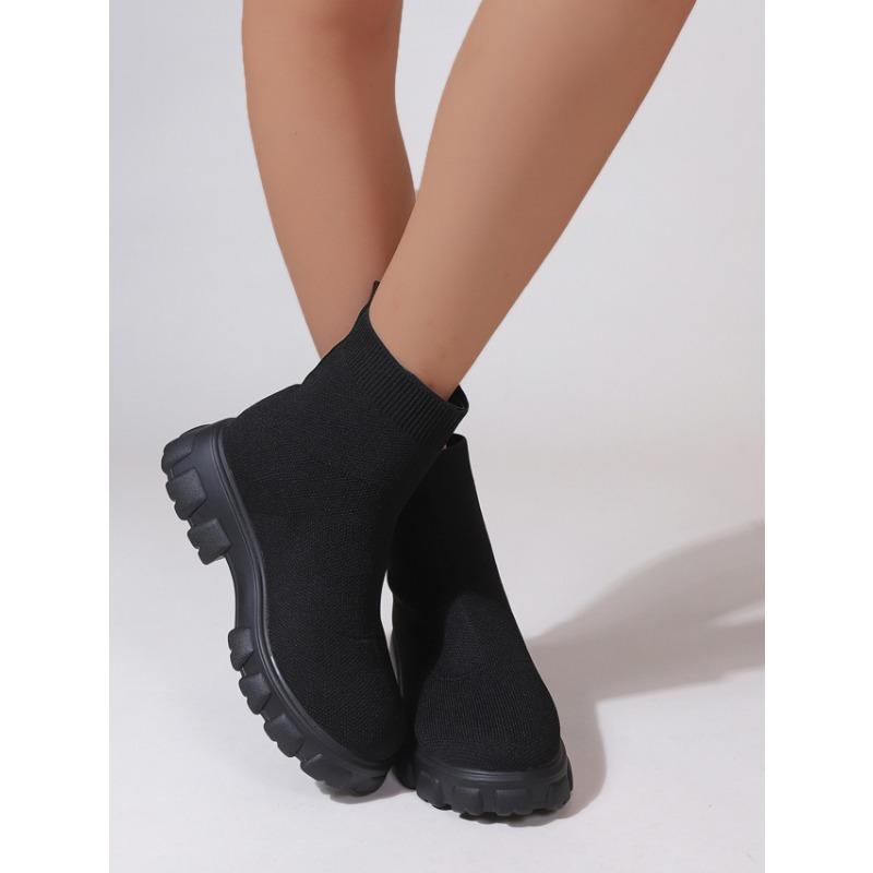 Women's New Platform Flying Weaving Mesh Short Sock Shoes Women's Cross-border Large Size Couple High Top Flying Weaving Boots