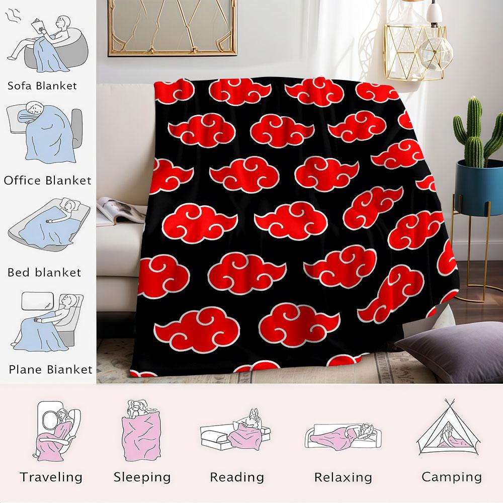 Anime Red Cloud Ditsy Flannel Blanket Warm Soft Halloween Christmas Couch Warm Cozy Decorative Decor Gift for All Season