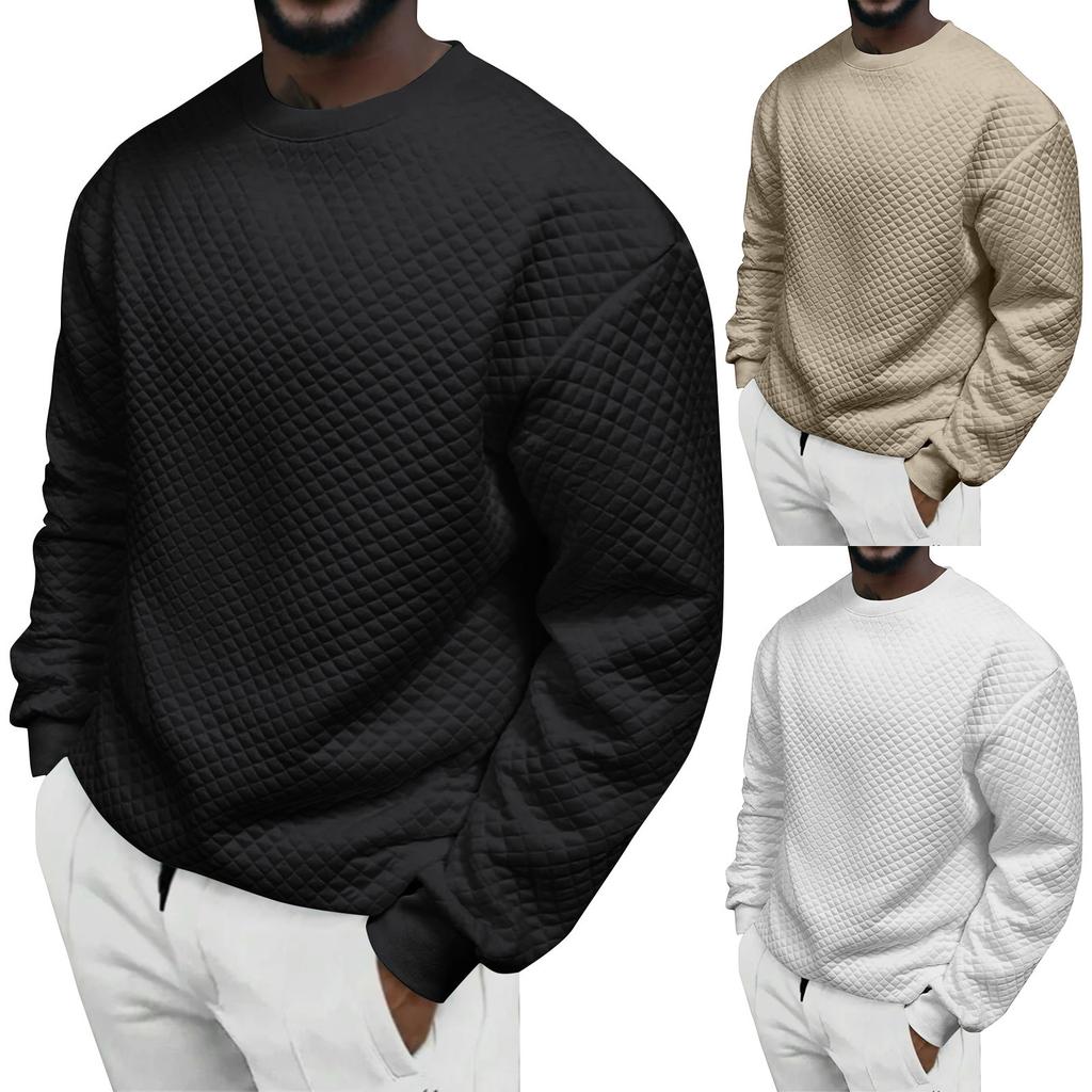 Men's Solid Color Small Square Round Neck Long Sleeve Top Men's Casual Fashion Top