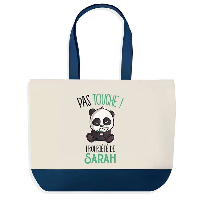 Tote bag - PLANETEE - Sarah Pas Touche Panda - Grand format 40 x 45 cm - Coton - Bleu
