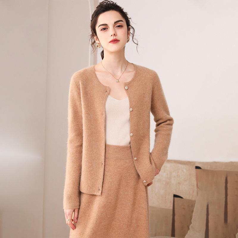 Women's 100% Pure Cashmere Cardigan - Round Neck, Long Sleeve, Button-Up Knit Sweater for Spring and Autumn