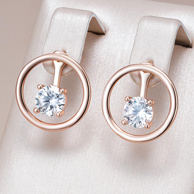 Simple Shiny Natural Zircon Drop Earrings For Women Luxury  Rose Gold Color Party Accessories Daily Fine Jewelry