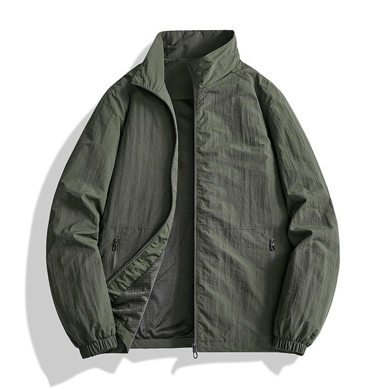 Men Plus Size Stand Collar Casual American Workwear Long Sleeve Jacket