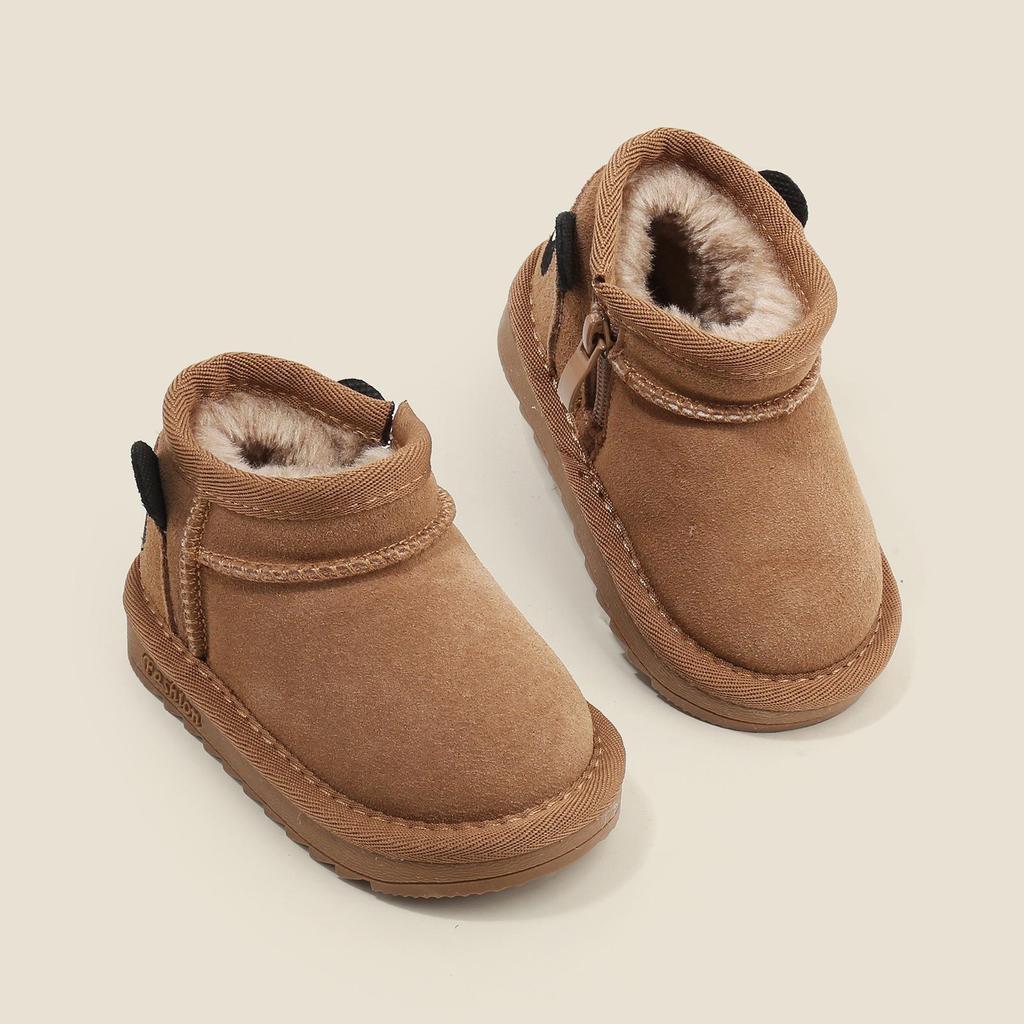 Toddler Boys' Matte Leather Snow Boots - Warm Cotton Winter Shoes
