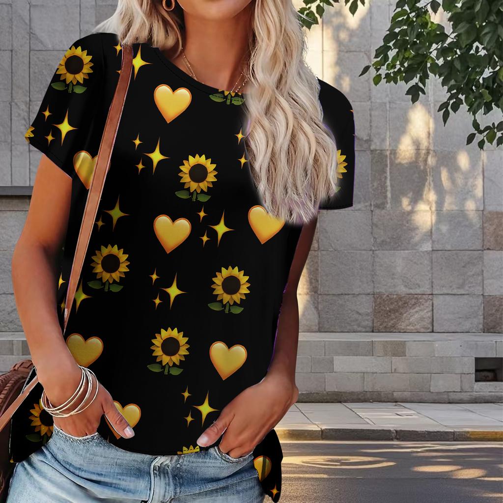 Damen Sommer T-Shirt Love Print Retro Mode Kurzarm T-Shirts Lässig Bedruckte Oberteile