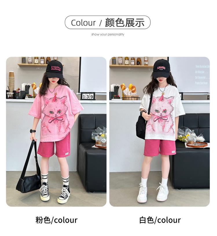 Girls' Summer Casual Set New Korean Style Fashionable Loose Girls' Summer Short Sleeved Shorts Set