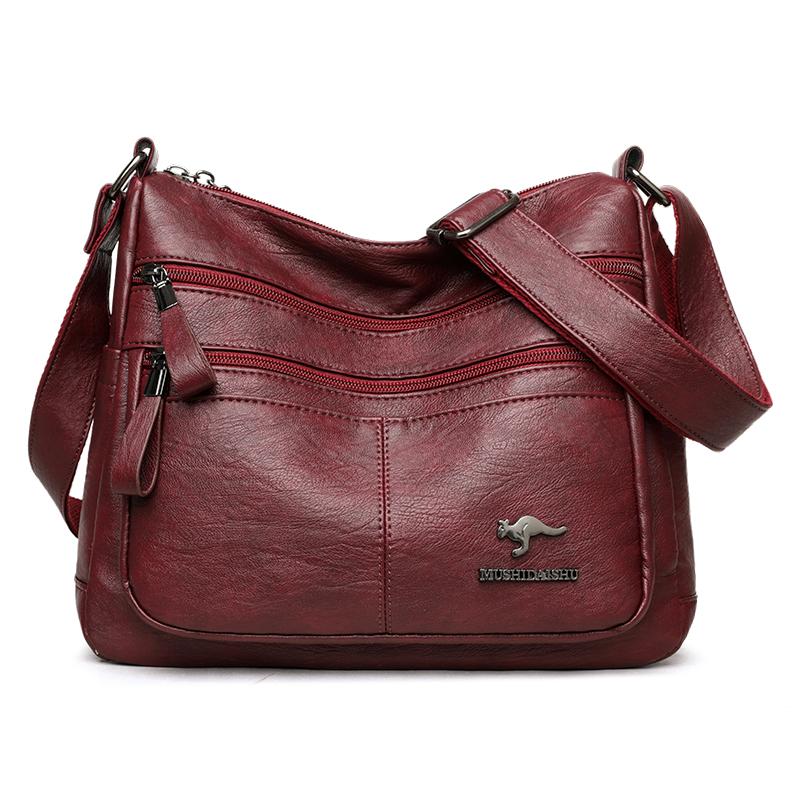 DC-HOME-3 Kangoeroe Zacht Leer Crossbody Tassen voor Vrouwen Vintage Multi-vak Schoudertassen Designer Dames Casual Messenger Handtas bordeaux