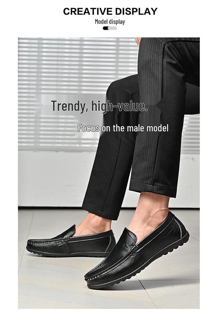 Men's Handmade Slip-On Leather Loafers - Autumn British Style, Casual & Business, Soft Sole Driving Shoes