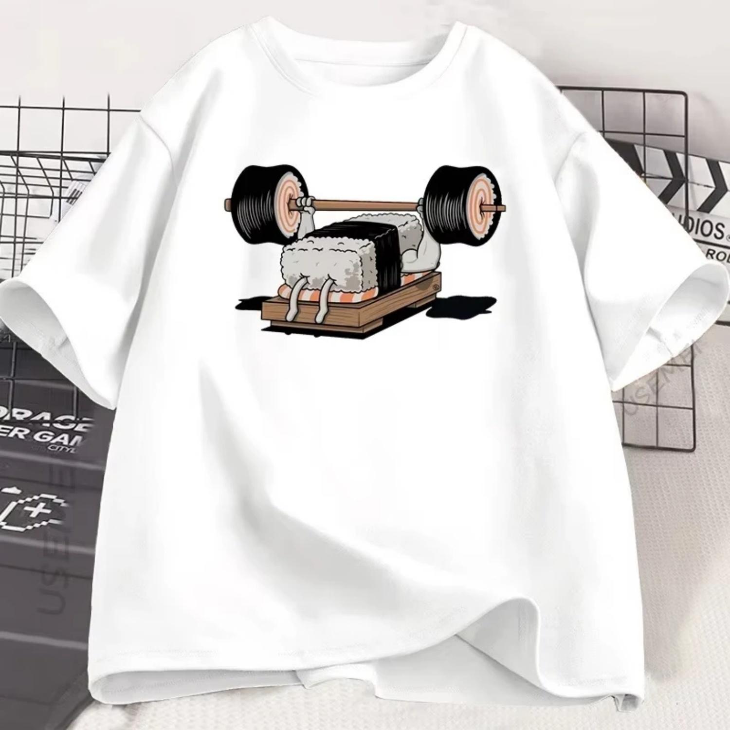 

Футболка для суши, забавная мужская женская летняя футболка с круглым вырезом из хлопка с коротким рукавом, спортивная одежда с принтом, уличная одежда S разноцветный