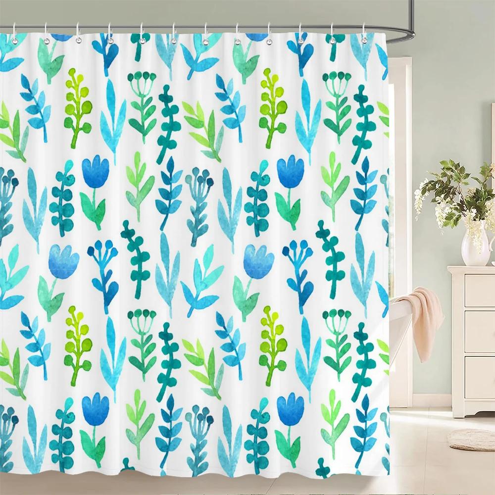 3D Shower Curtain Nordic Style Flowers Plant Leaves Printed  Waterproof Polyester Fabric Bath Curtains For Bathroom With Hooks