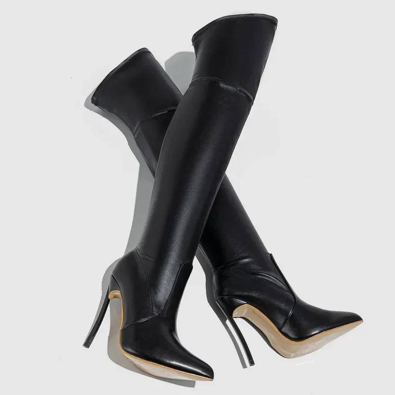Women Sexy Stretch PU Over The Knee Boots Lady High Thin Heel Long Boots Office Nightclub Party Wedding Banquet Botas De Mujer