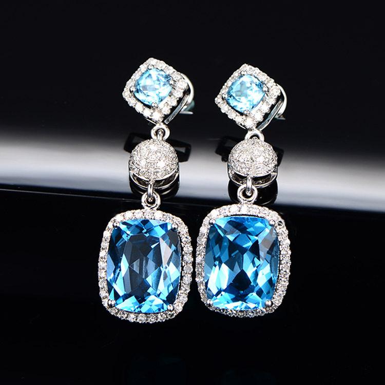 Long Simulation Aquamarine Earrings Luxury Pigeon Blood Ruby Stud Earrings