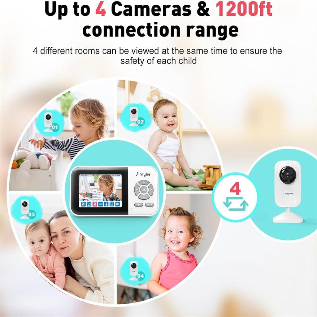 Video Baby Monitor,WiFi Baby Camera,2.8" Display and App Control,2 Way Talk,Auto Night Vision,Feeding Remind,Home Use